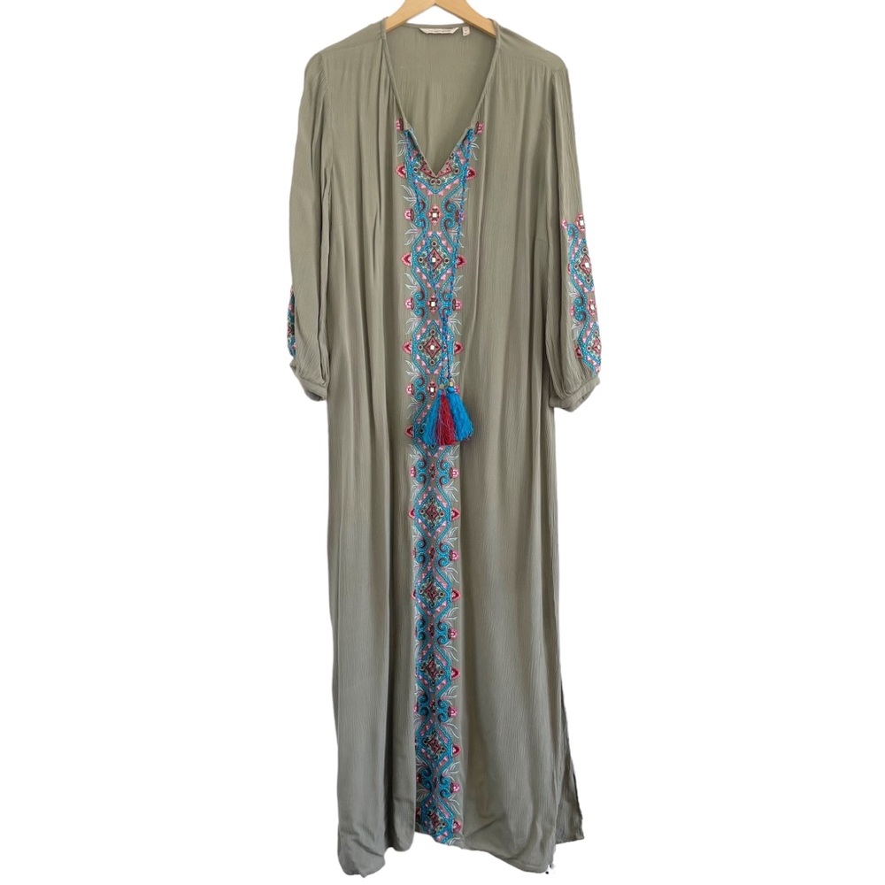 Soft Surroundings Green Maxi Dress with Blue and Red Accents - Picture 3 of 12